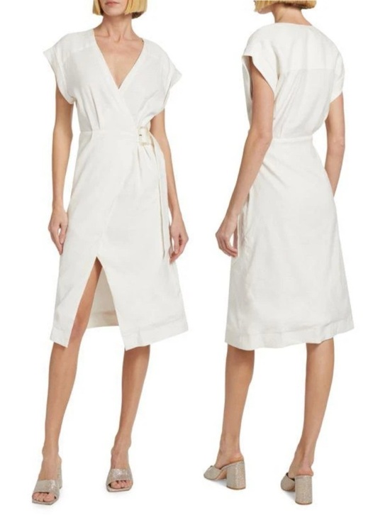 Veronica Beard Dresses & Skirts - Veronica Beard Womens Off White Octavia Linen Blend Midi Belted Wrap Dress